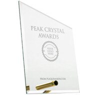 Custom Economy Glass Award - Peak Shaped with Gold Pin. Engraved with your text and art or logo.