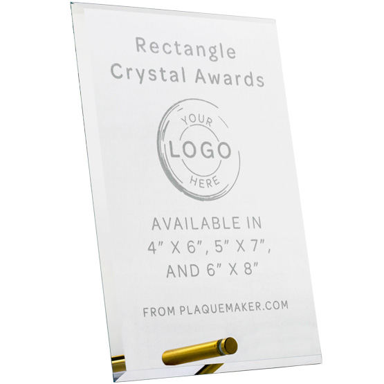 Custom Economy Glass Award - Rectangle Shaped with Gold Pin. Engraved with your text and art or logo.