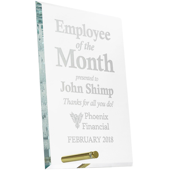 Employee of the Month Custom Peak Economy Award with Gold Pin. Engraved with your text and art or logo.