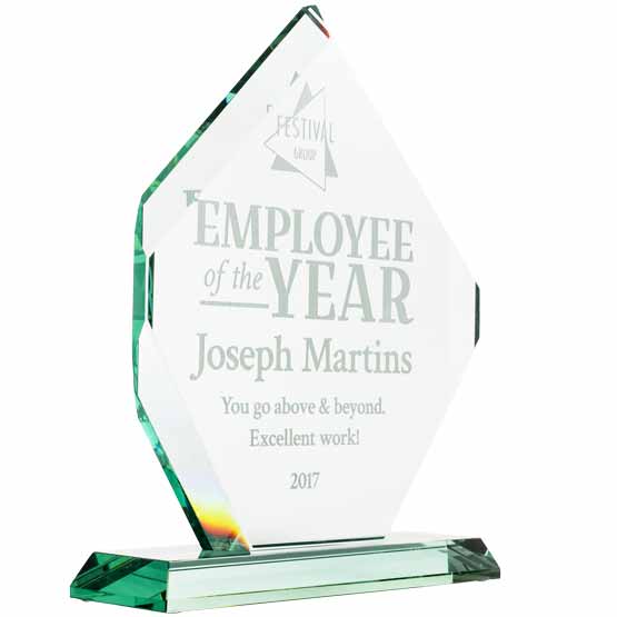 Employee of the Year Award - Jade Royal Diamond Glass Award. Engraved with your text and art or logo.