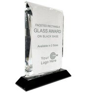 Custom Clear Crystal Award - Crystal Rectangle Award on a black base. Personalize this award with your own Text and Logo