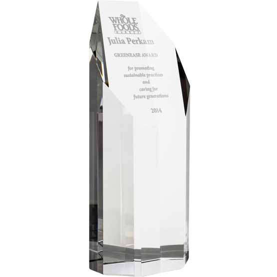 Custom Glass Award - Premium Faceted Octagon Glass Tower Trophy. Engraved with your text and art or logo.