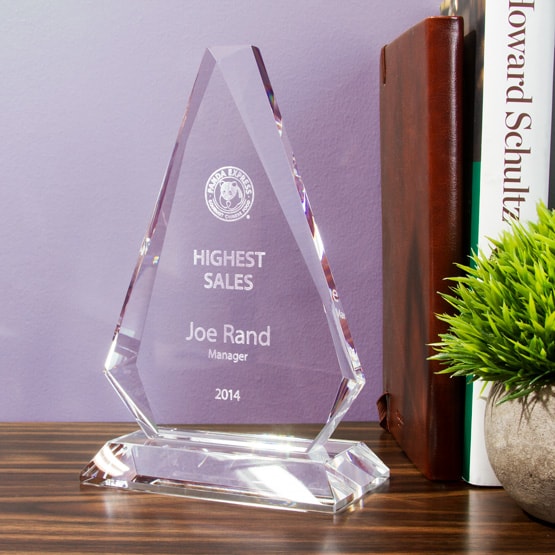 Crystal Prism Award w/ Base on Desk