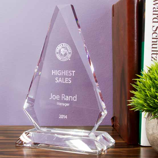 Crystal Prism Award with Base on Desk
