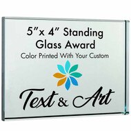 Custom Color Printed Glass Award - this freestanding award can be personalized with your own text and artwork or logo.