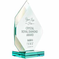 Custom Glass Award - Jade Glass Royal Diamond Award on Jade Glass Base. Engraved with your text and art or logo.