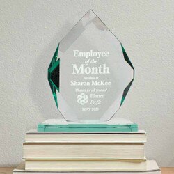 Custom Glass Award - Jade Glass Royal Diamond Award on Jade Glass Base. Engraved with your text and art or logo.