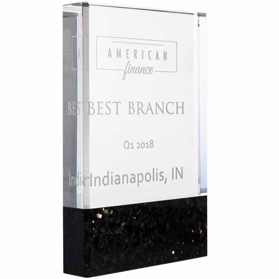 Custom Glass Award - Standing Rectangular Crystal Award on Marble Base. Engraved with your text and art or logo.