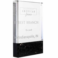 Custom Glass Award - Standing Rectangular Crystal Award on Marble Base. Engraved with your text and art or logo.