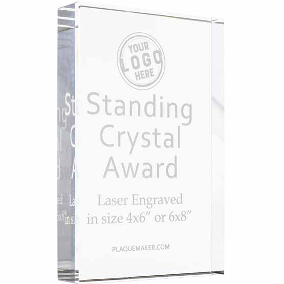 Custom Glass Award - Standing Rectangular Crystal Trophy. Engraved with your text and art or logo.