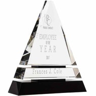 Custom Glass Award - Crystal Triangle on Black Crystal Pedestal Base. Engraved with your text and art or logo.