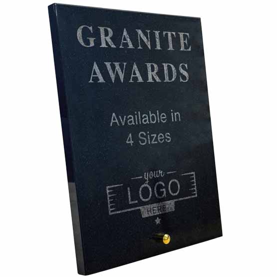 Custom Engraved Granite Awards Standing Via Pin With Your Text And Logo.