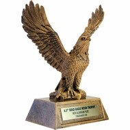Resin Trophy - Golden Eagle Award with Metal Plate for Customization. Printed with your text and art or logo.
