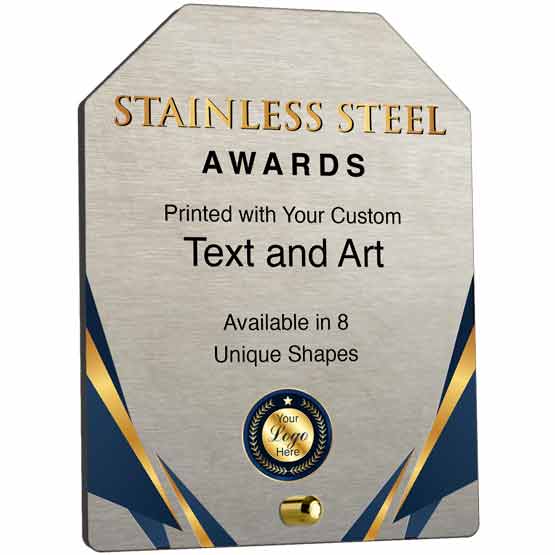 Custom Stainless Steel Awards - Economy Awards with Color Printing in the Corners Shape. Printed with your text and logo.