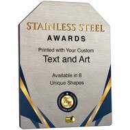 Custom Stainless Steel Awards - Economy Awards with Color Printing in the Corners Shape. Printed with your text and logo.