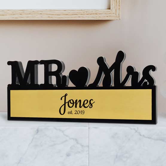 Mr. & Mrs. Acrylic Signs on Table