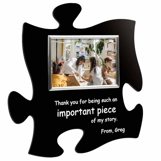 Personalized Piece of My Story puzzle shaped photo frame gift. Crafted from laser-cut acrylic, select from 8 different colors