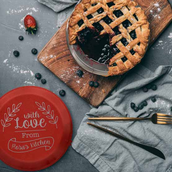 Pie Pan with Red Lid on Table