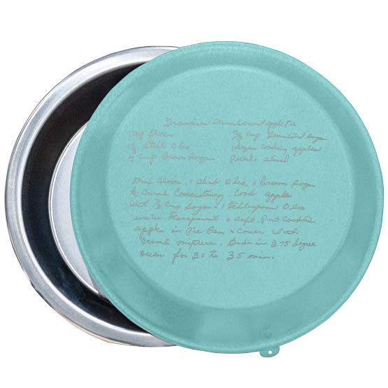 Pie Pan with Teal Lid Opened