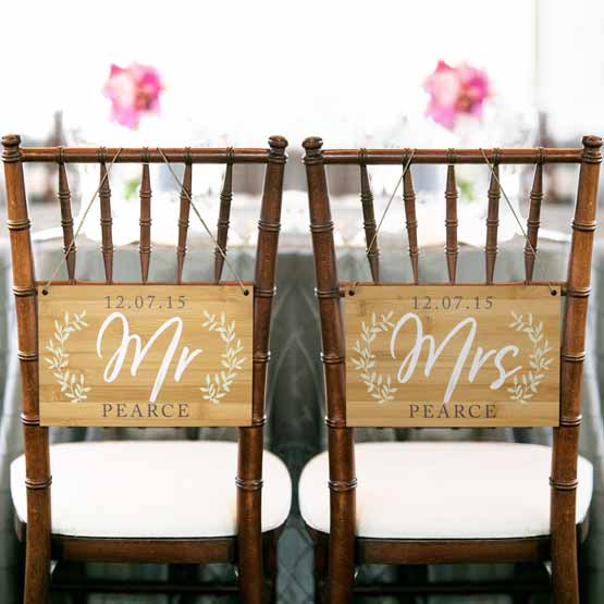 Custom Mr. & Mrs. Signs on Chairs