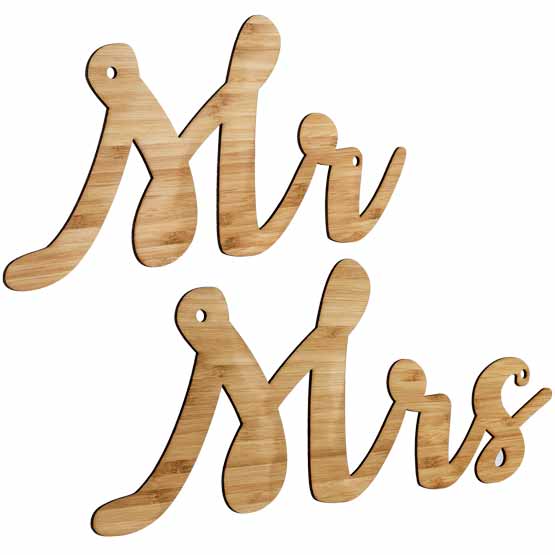 Mr & Mrs Cutout Bamboo Chair Signs