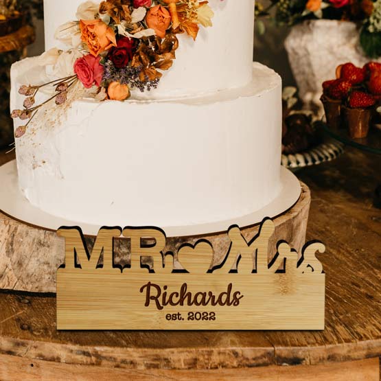 Mr. & Mrs. Table Top Sign by Cake