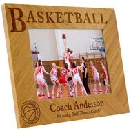 Personalized Bamboo Picture Frame with Coach's Name, Team Name and Year. Holds a 5" x 7" Landscape Picture.