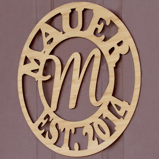 Custom Monogram Bamboo Sign on Door