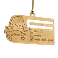 Custom Bamboo Money Holder Christmas Ornament With Elf Art And Naughty Or Nice Checkboxes And Gold String