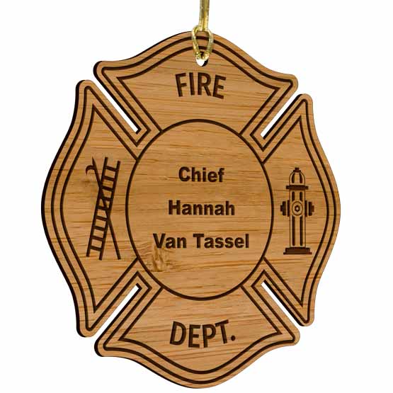 Custom Fire Dept Bamboo Ornament