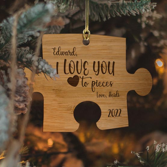 Love You to Piece Ornament in Tree