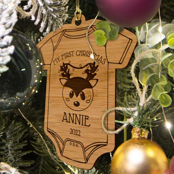 Onesie Bamboo Ornament in Tree