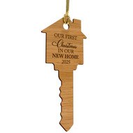 Customizable Key Ornament crafted from eco-friendly bamboo hanging from golden string. Easy to design with the just date