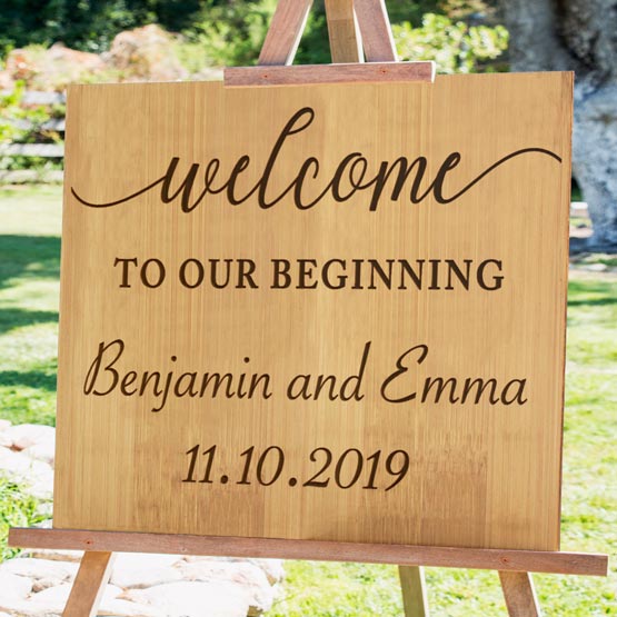 Bamboo Welcome Wedding Sign Outside