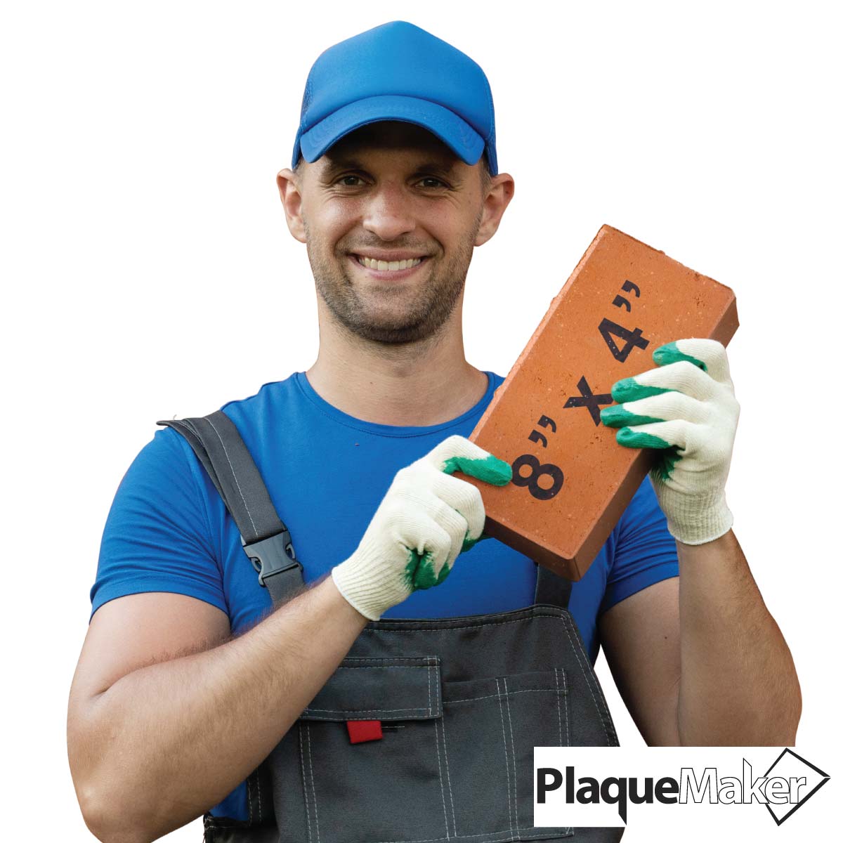 Custom Engraved Brick Size Guide of a Man holding an 8” x 4” Brick