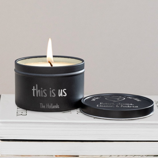 8oz Soy Candle in Black Tin on Desk