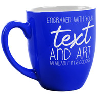 Custom Engraved 16 oz Blue Ceramic Bistro Coffee Mug and Your Message and Art or Logo
