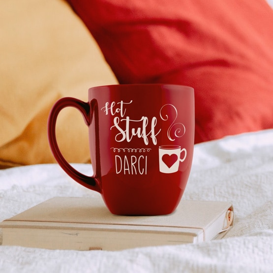 Hot Stuff Red Bistro Mug in Bedroom