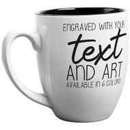 Custom Engraved 16 oz White Ceramic Bistro Coffee Mug and Your Message and Art or Logo