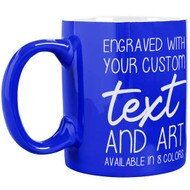 Custom Engraved 11 oz Blue Ceramic Coffee Mug and Your Message and Art or Logo