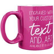 Custom Engraved 11 oz Pink Ceramic Coffee Mug and Your Message and Art or Logo