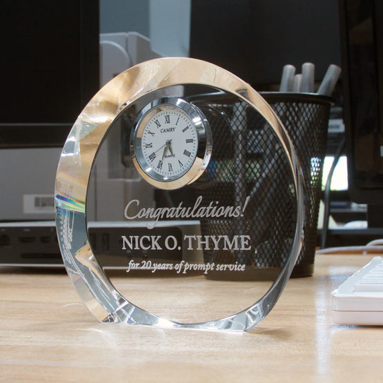 Custom Crystal Circle Clock on Desk