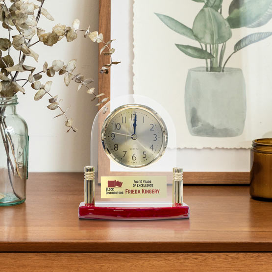 Custom Glass Arch Clock on Table