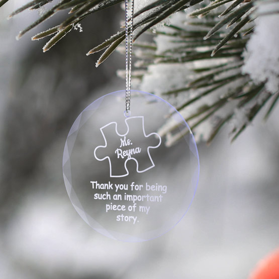 Puzzle Piece Glass Ornament on Tree