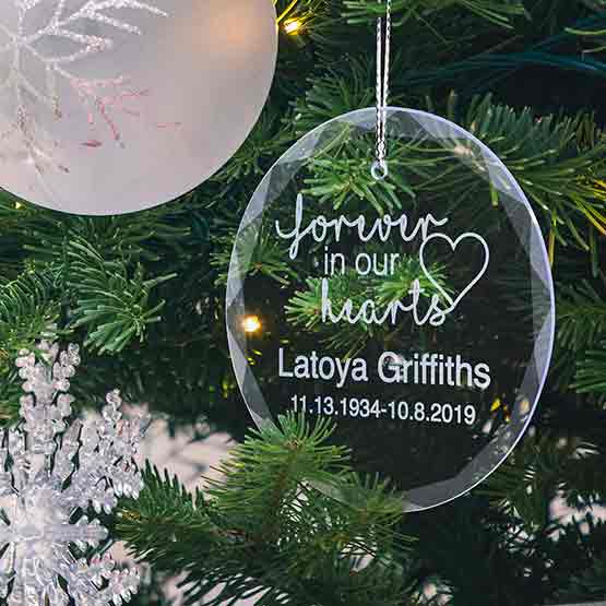 Memorial Glass Ornament on Tree