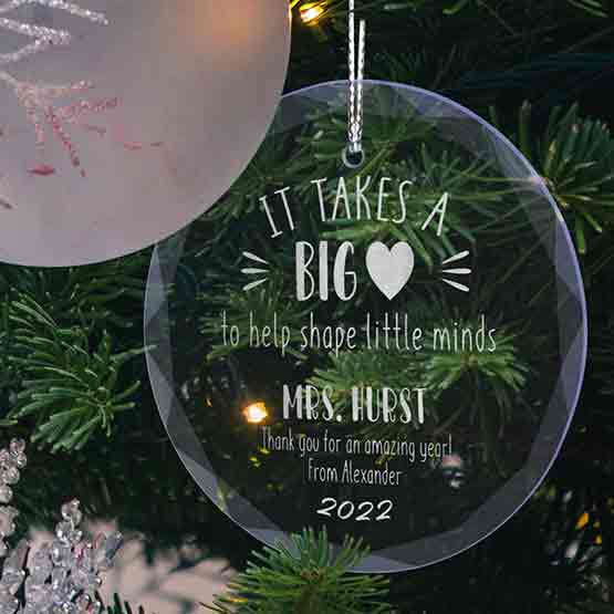 Big Heart Teacher Ornament in Tree