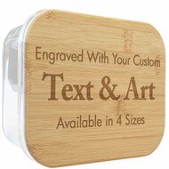 Custom Rectangle Glass Baking Dish With Light Bamboo Lid Featuring Engraving And Sizing Options Text