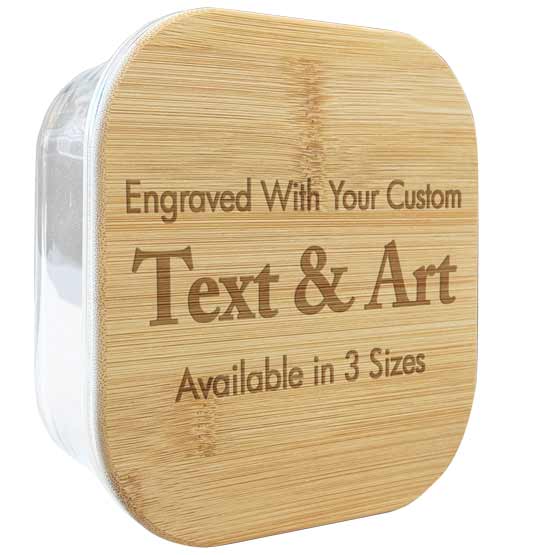 Custom Square Glass Baking Dish With Light Bamboo Lid Featuring Engraving And Sizing Options