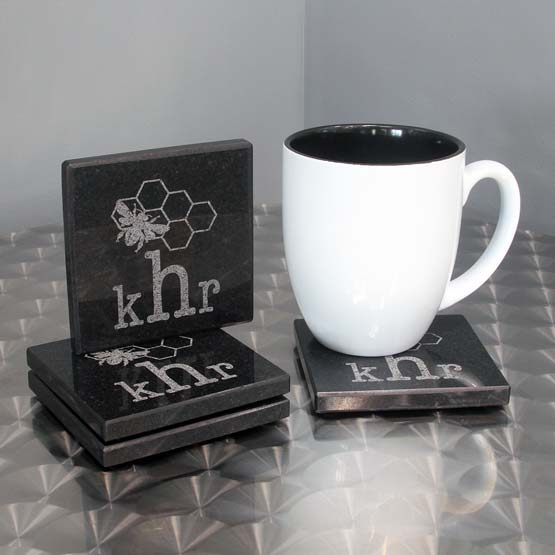 Custom Granite Coaster Set on Table