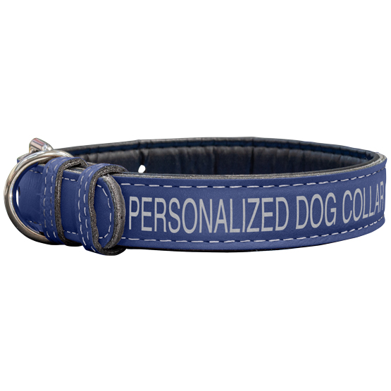 Custom Blue Leatherette Dog Collar